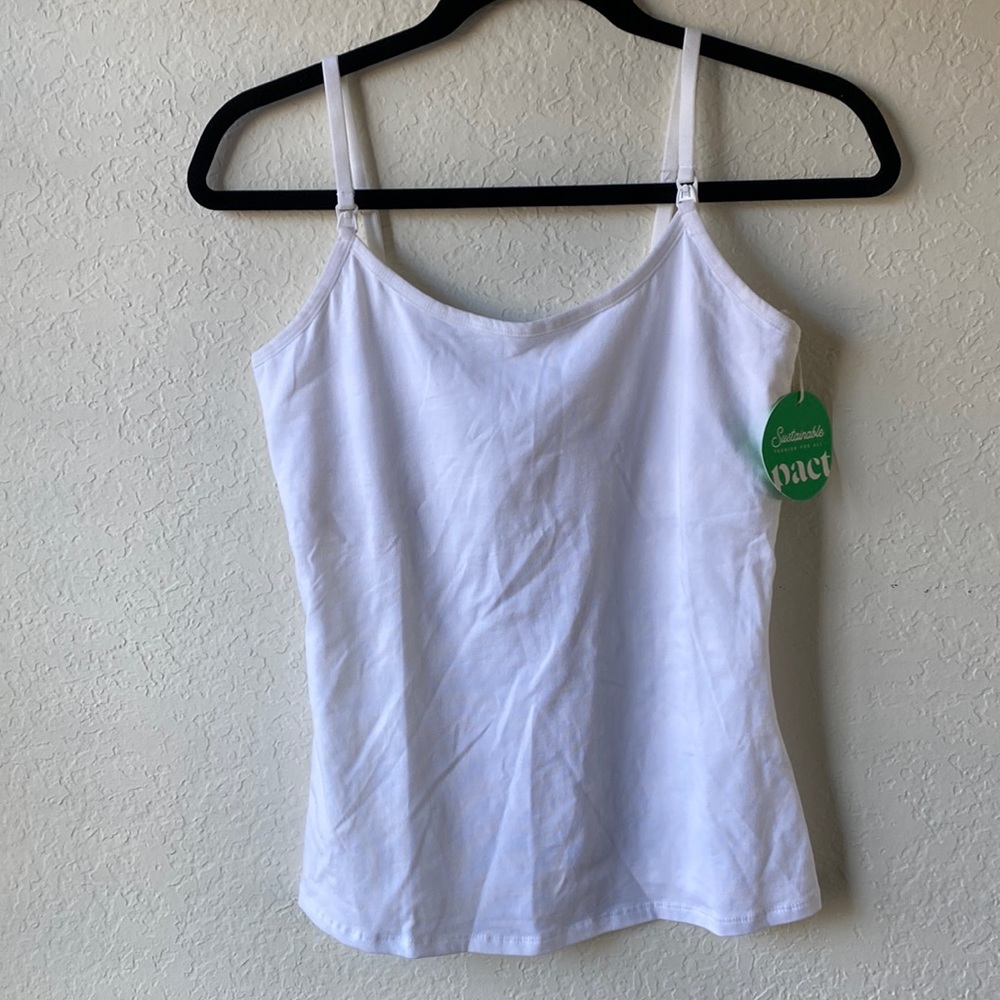 Pact 95% organic cotton nursing cami. WHITE color. Snap down to breastfe…